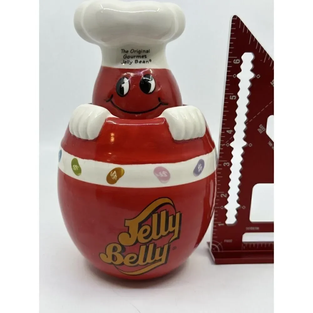 Jelly Belly Candy Jar Ceramic Chef Canister Red White 2006 Vintage‎ Style